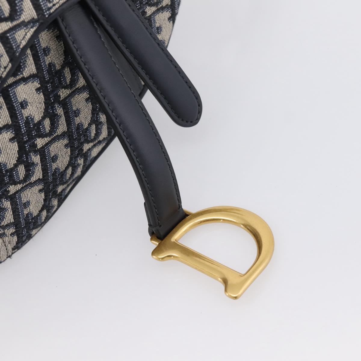 Christian Dior Trotter Canvas Saddle Hand Bag Navy Gold Auth ka5981SAM