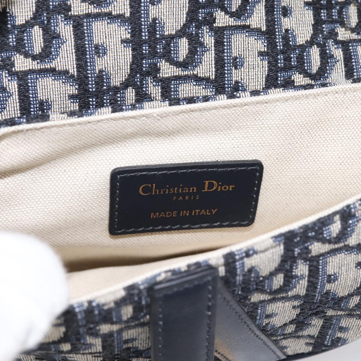 Christian Dior Trotter Canvas Saddle Hand Bag Navy Gold Auth ka5981SAM