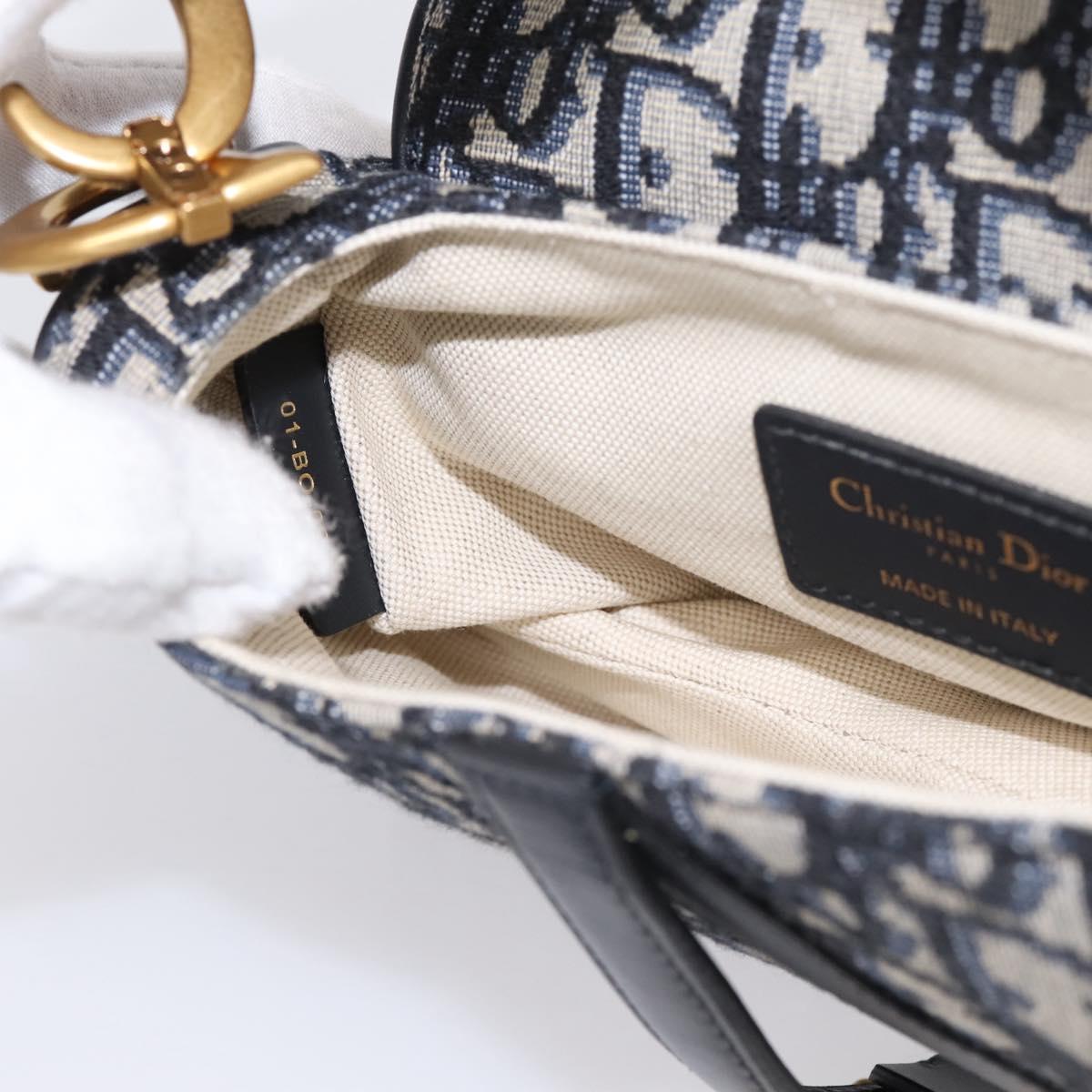 Christian Dior Trotter Canvas Saddle Hand Bag Navy Gold Auth ka5981SAM