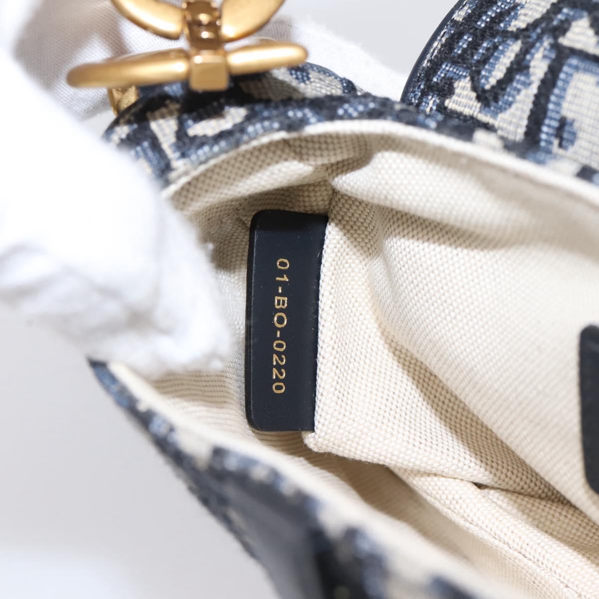 Christian Dior Trotter Canvas Saddle Hand Bag Navy Gold Auth ka5981SAM