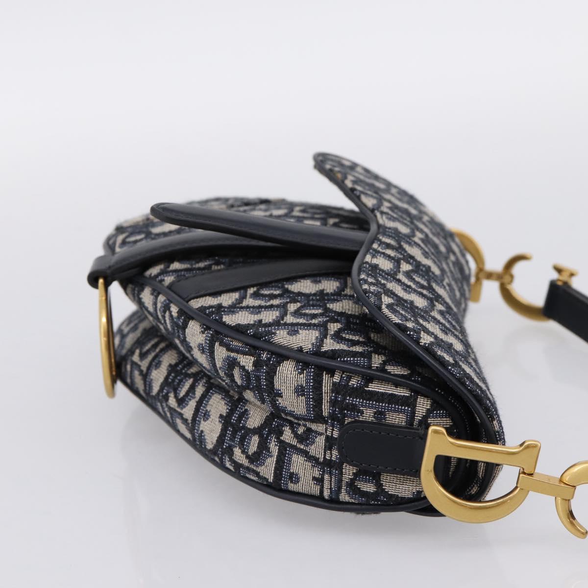 Christian Dior Trotter Canvas Saddle Hand Bag Navy Gold Auth ka5981SAM