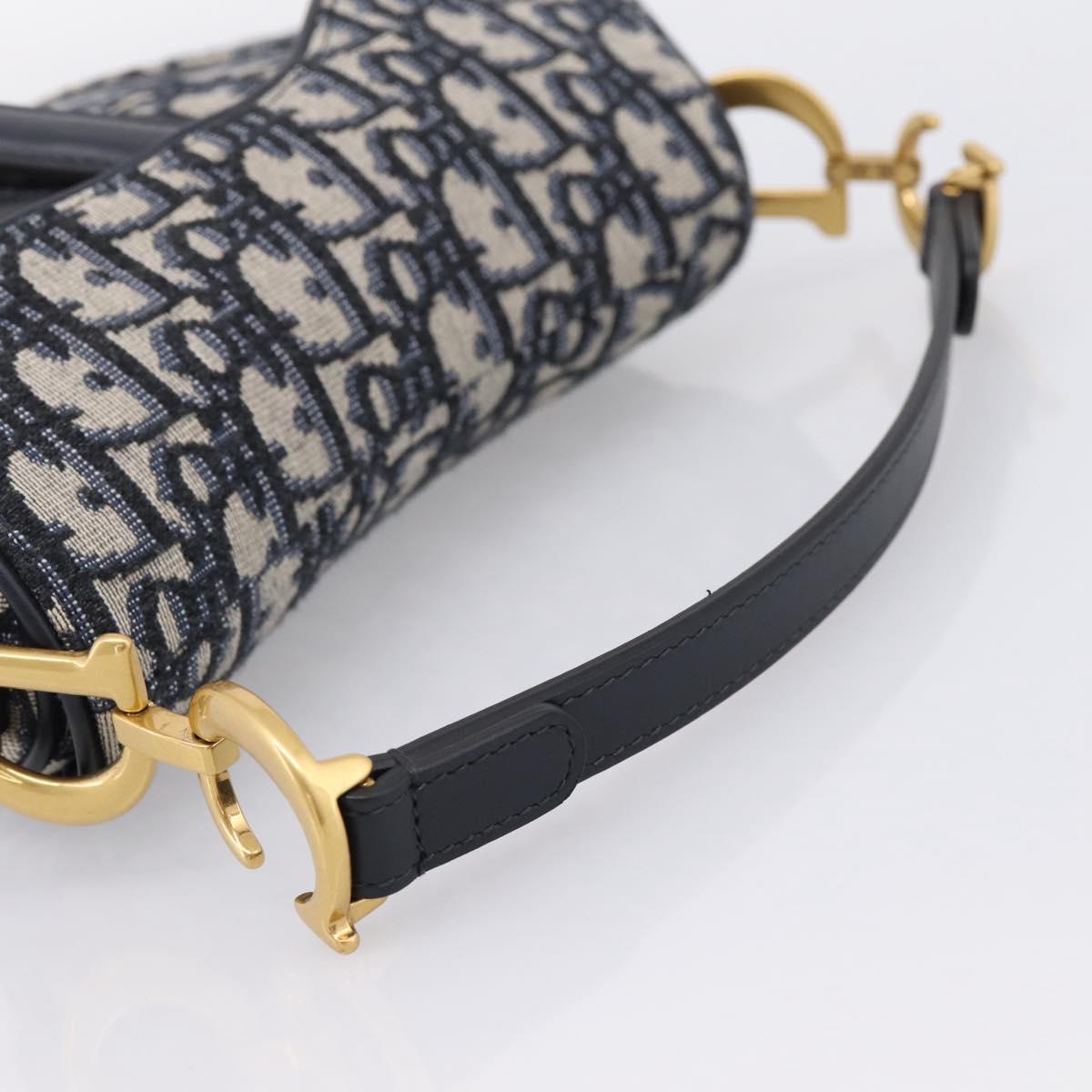 Christian Dior Trotter Canvas Saddle Hand Bag Navy Gold Auth ka5981SAM