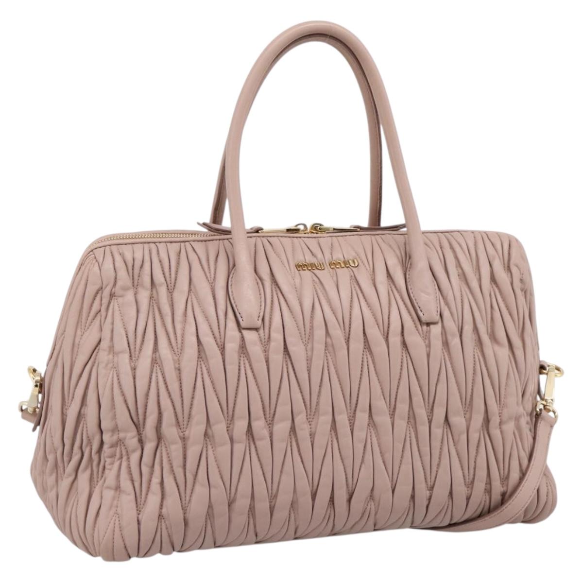 Miu Miu Matelasse Hand Bag Leather 2way Pink Gold Auth ka5983A