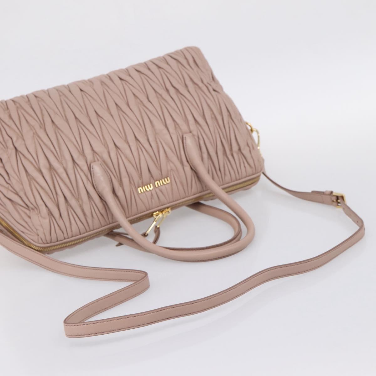 Miu Miu Matelasse Hand Bag Leather 2way Pink Gold Auth ka5983A
