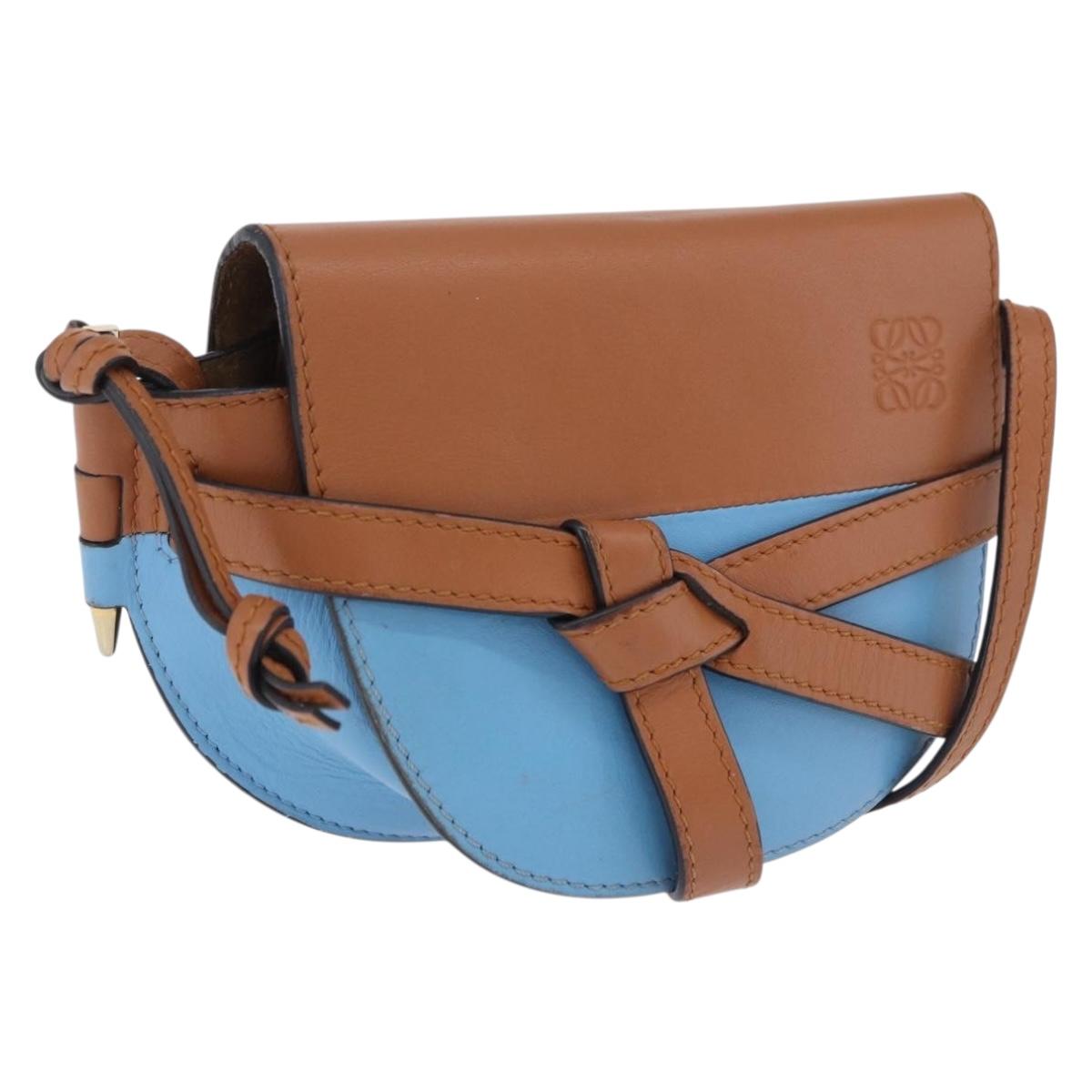 LOEWE Mini Gate Bag Shoulder Bag Leather Blue Gold Auth ka5984A