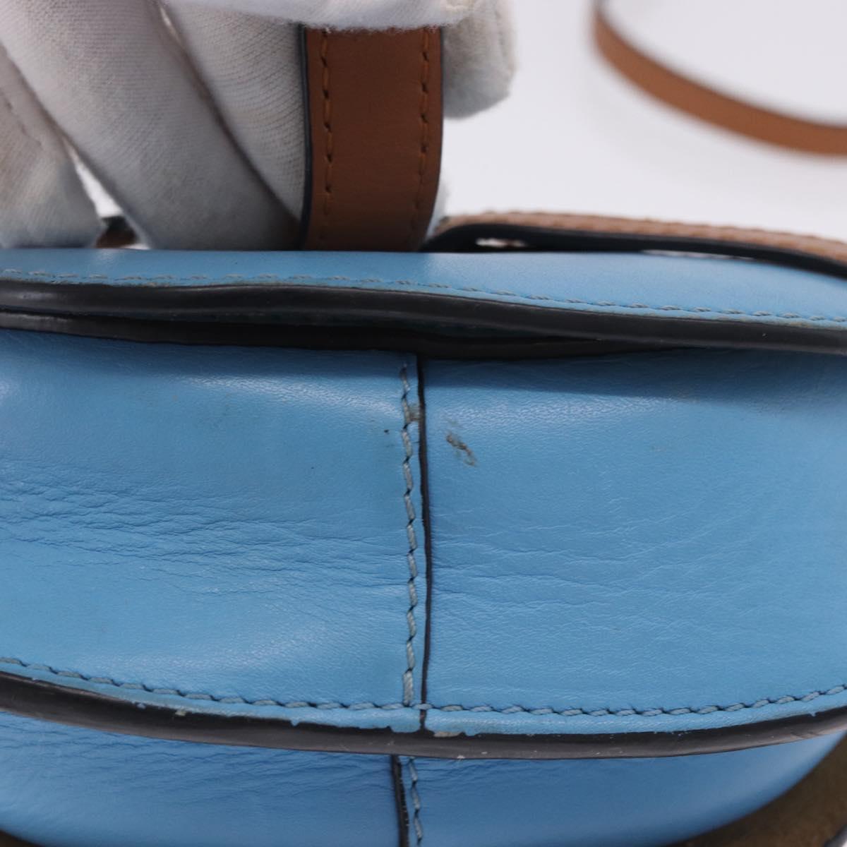 LOEWE Mini Gate Bag Shoulder Bag Leather Blue Gold Auth ka5984A