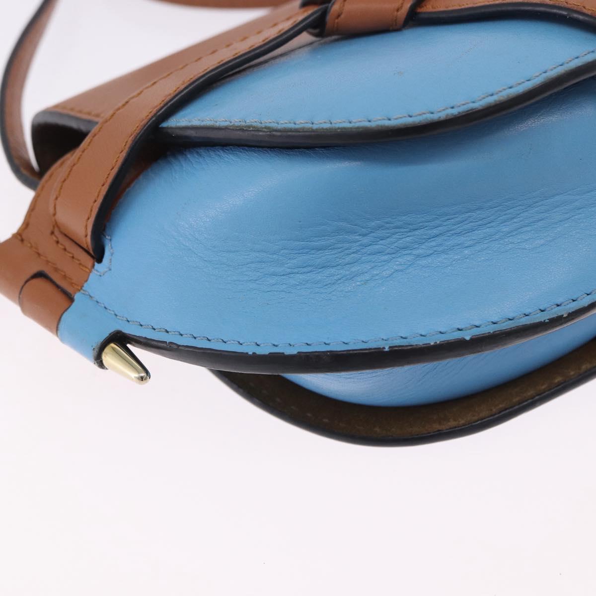 LOEWE Mini Gate Bag Shoulder Bag Leather Blue Gold Auth ka5984A