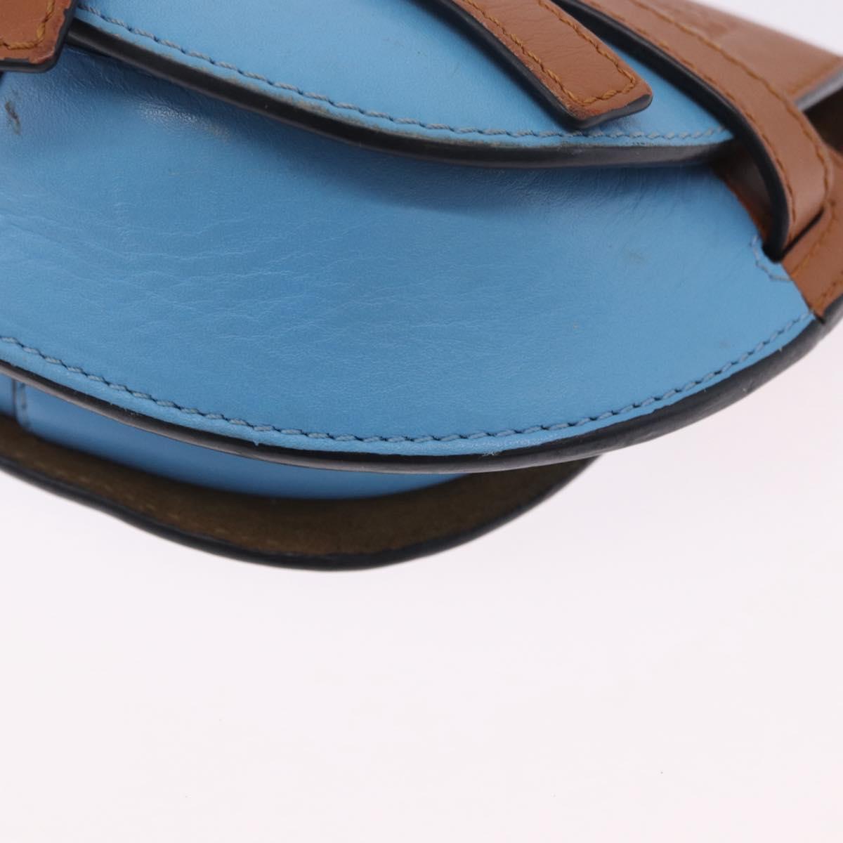 LOEWE Mini Gate Bag Shoulder Bag Leather Blue Gold Auth ka5984A
