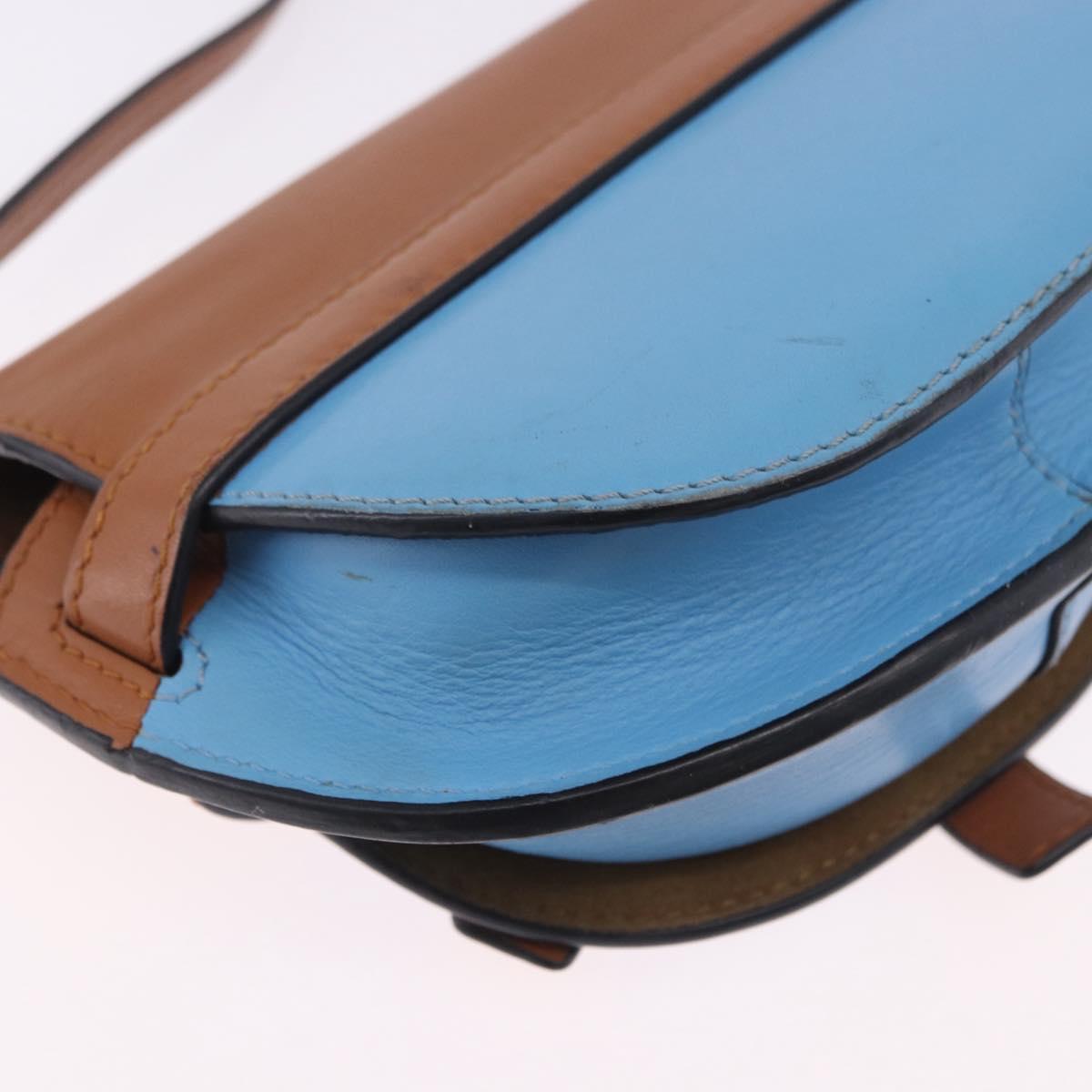 LOEWE Mini Gate Bag Shoulder Bag Leather Blue Gold Auth ka5984A