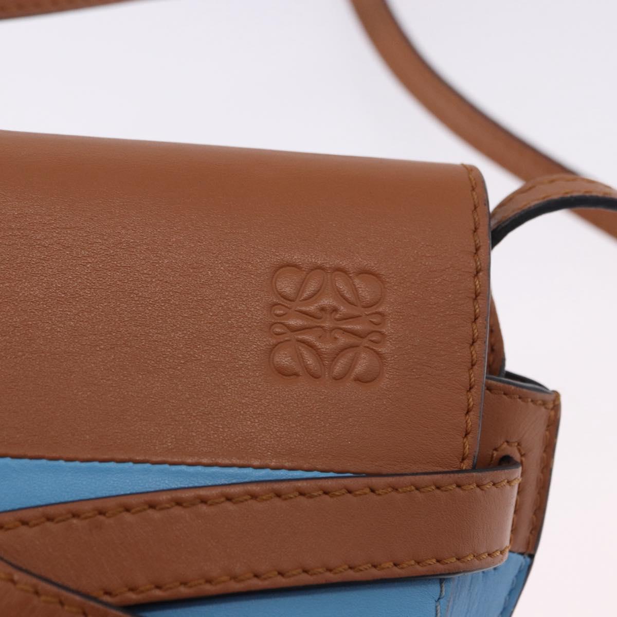LOEWE Mini Gate Bag Shoulder Bag Leather Blue Gold Auth ka5984A