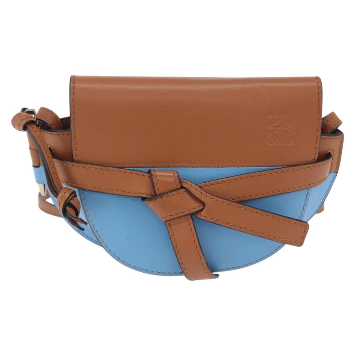 LOEWE Mini Gate Bag Shoulder Bag Leather Blue Gold Auth ka5984A
