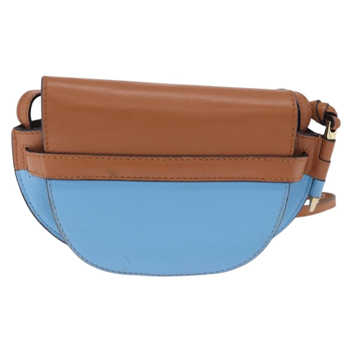 LOEWE Mini Gate Bag Shoulder Bag Leather Blue Gold Auth ka5984A