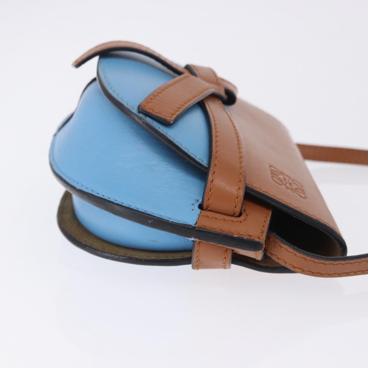 LOEWE Mini Gate Bag Shoulder Bag Leather Blue Gold Auth ka5984A