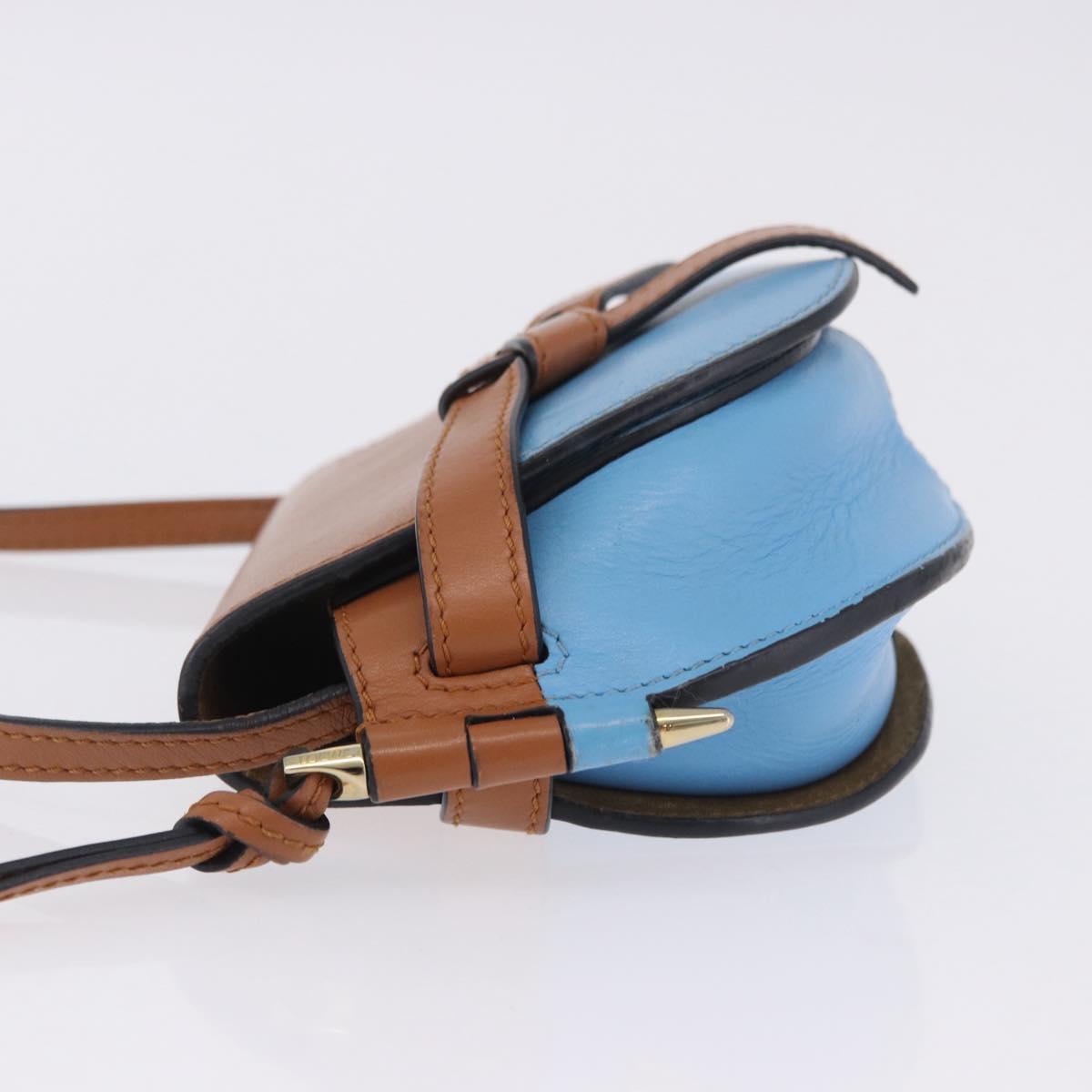 LOEWE Mini Gate Bag Shoulder Bag Leather Blue Gold Auth ka5984A