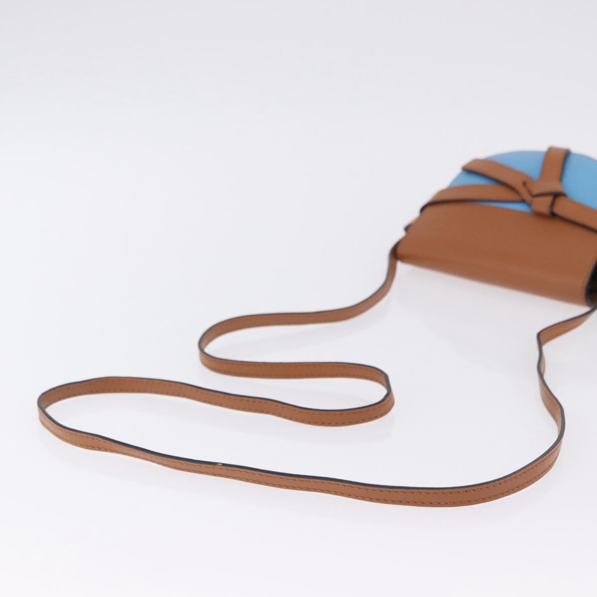 LOEWE Mini Gate Bag Shoulder Bag Leather Blue Gold Auth ka5984A