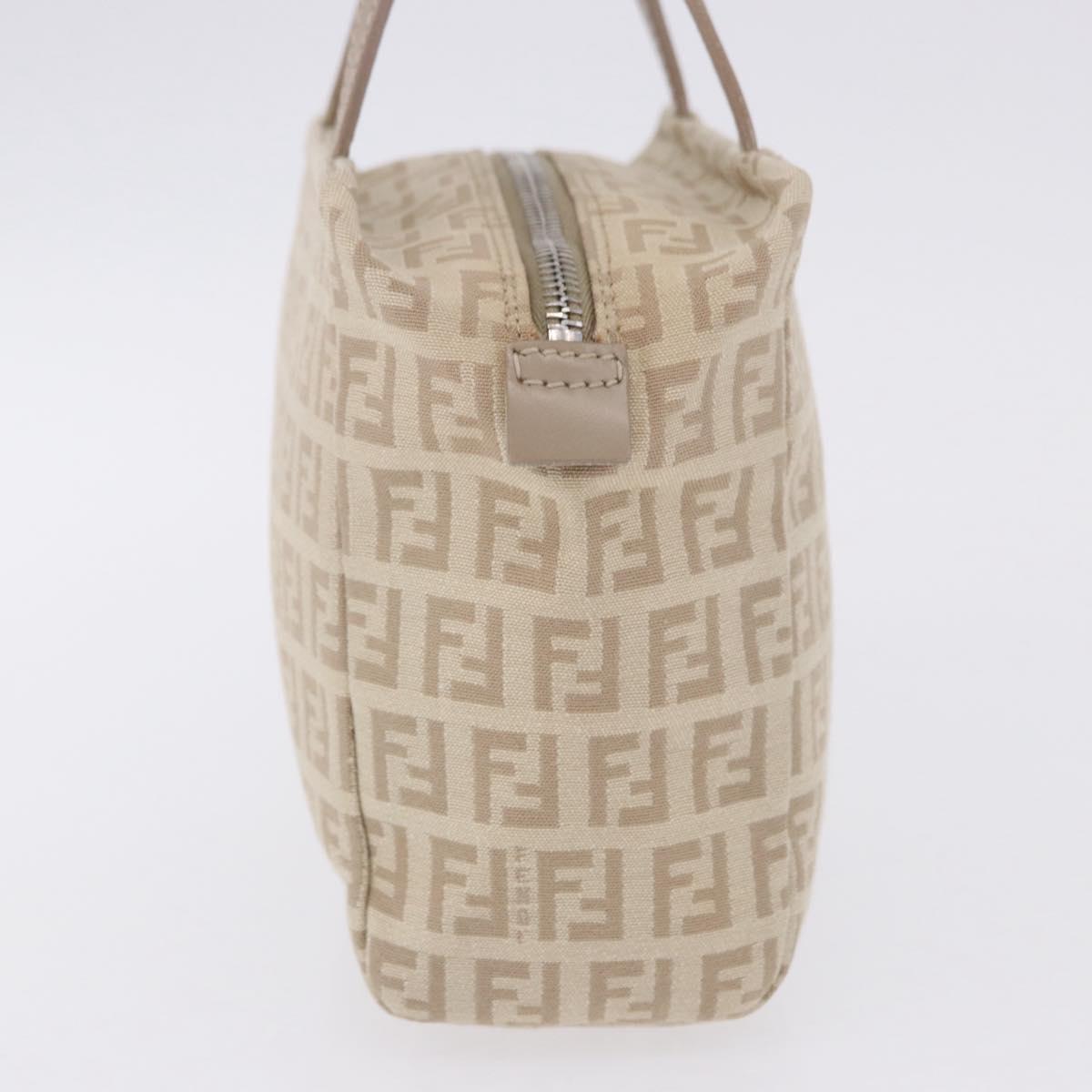 FENDI Zucchino Canvas Hand Pouch Beige Silver Auth ka5985A