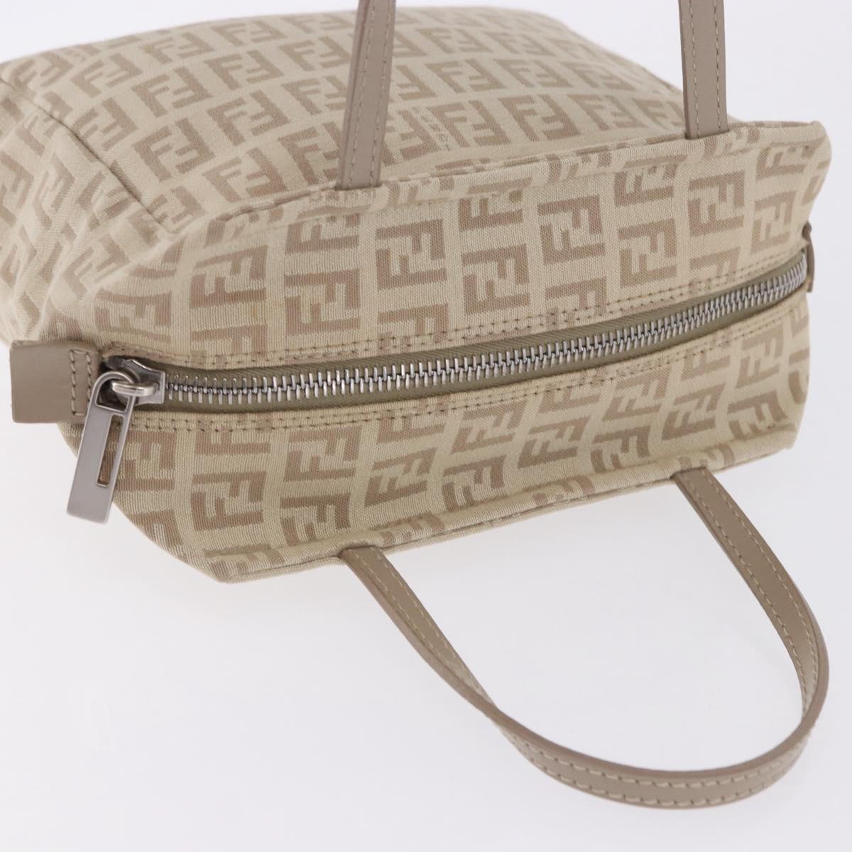 FENDI Zucchino Canvas Hand Pouch Beige Silver Auth ka5985A