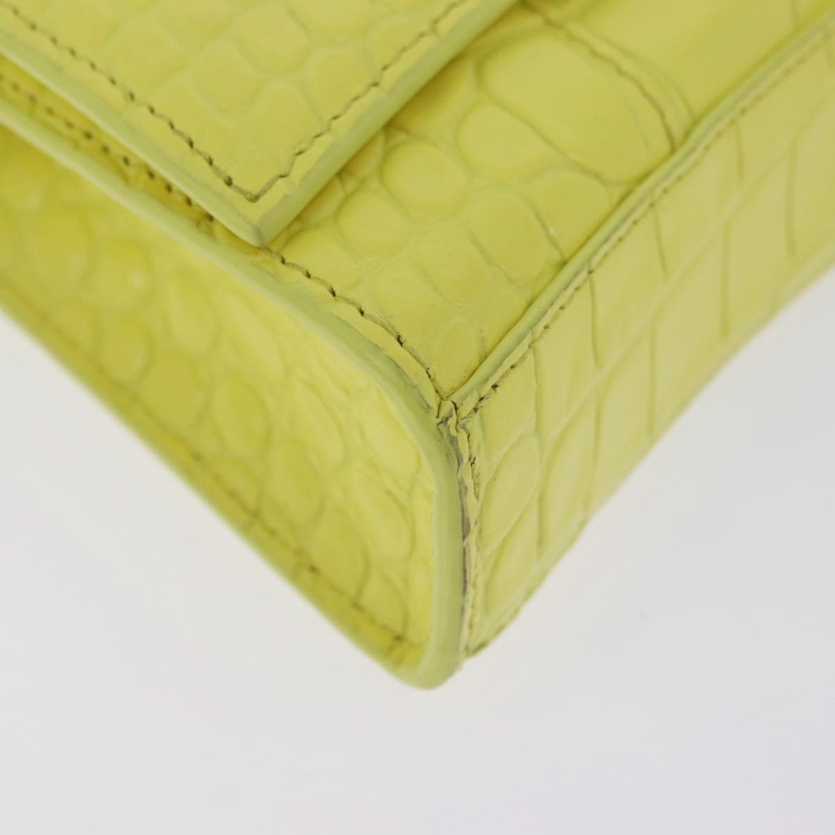 BALENCIAGA Chain Shoulder Bag Leather Croco Embossed Yellow Silver Auth ka5986M