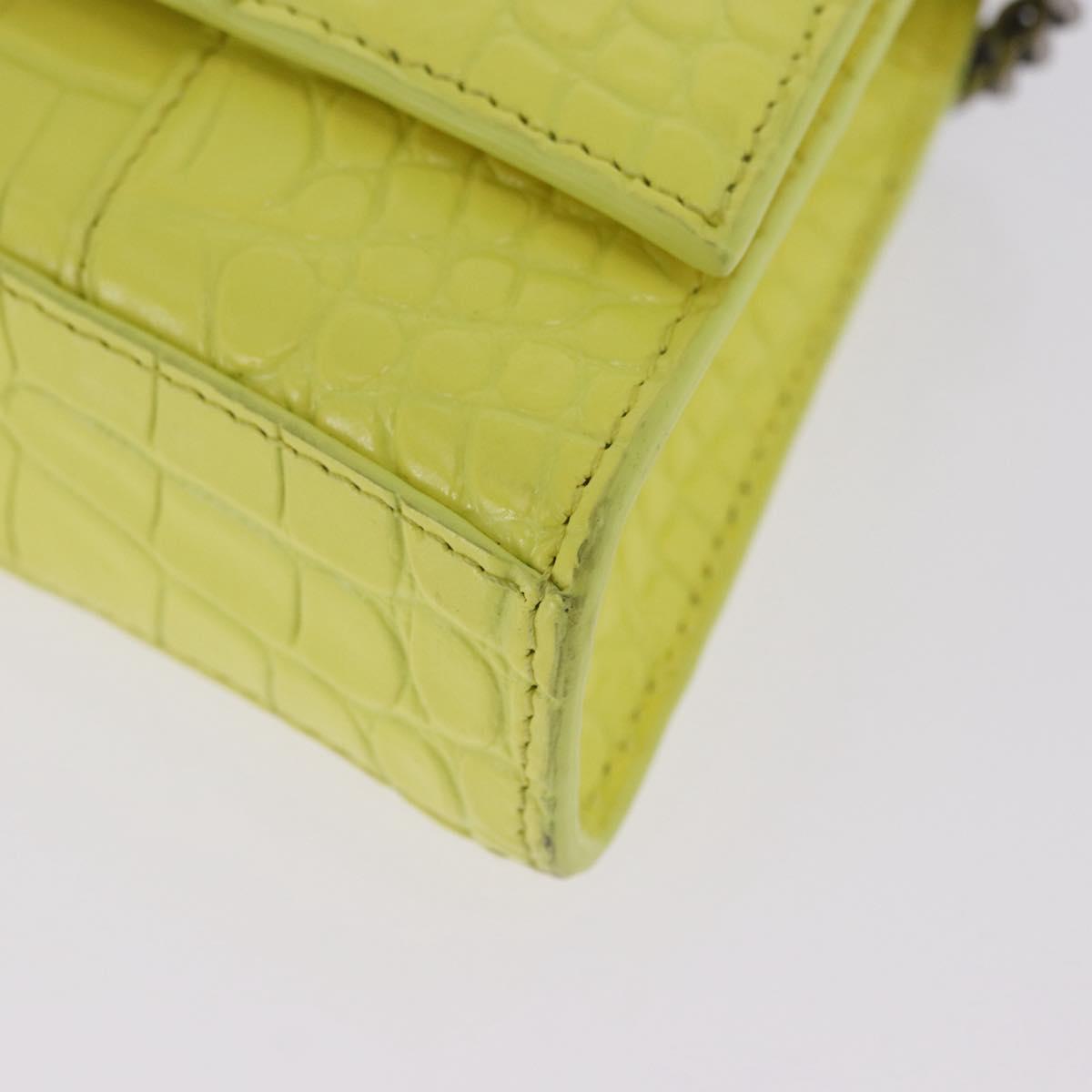 BALENCIAGA Chain Shoulder Bag Leather Croco Embossed Yellow Silver Auth ka5986M