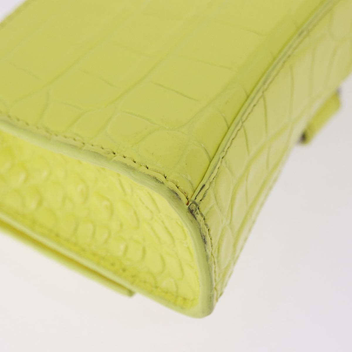 BALENCIAGA Chain Shoulder Bag Leather Croco Embossed Yellow Silver Auth ka5986M