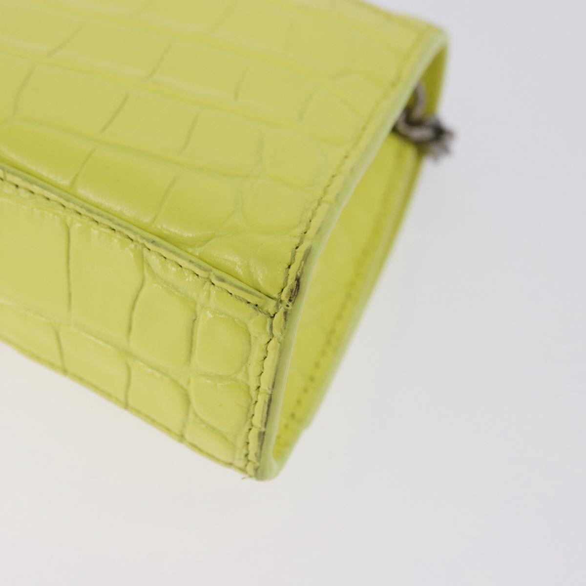 BALENCIAGA Chain Shoulder Bag Leather Croco Embossed Yellow Silver Auth ka5986M