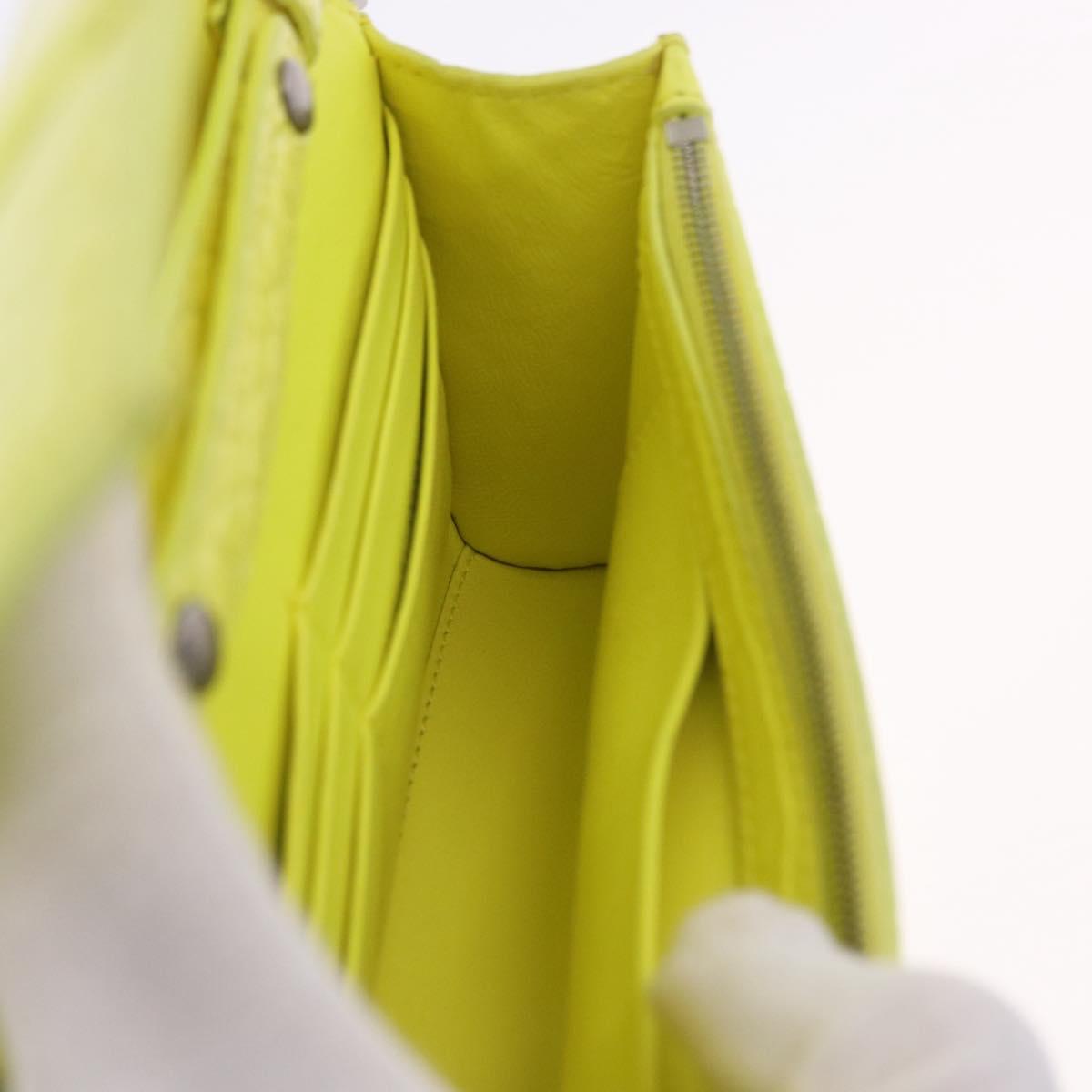 BALENCIAGA Chain Shoulder Bag Leather Croco Embossed Yellow Silver Auth ka5986M