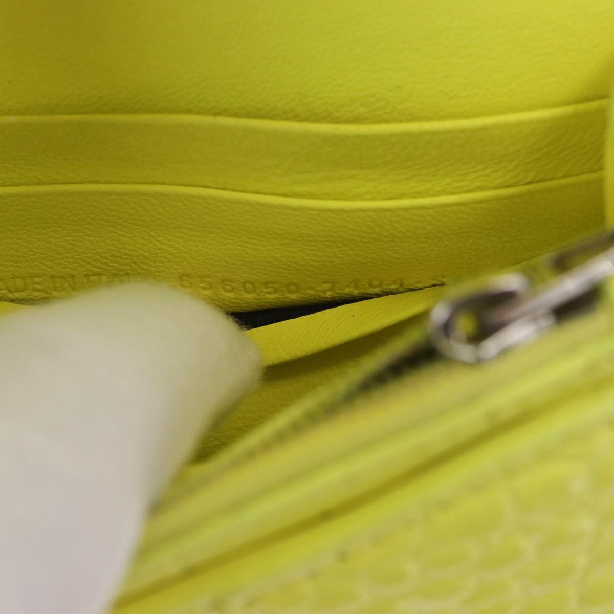 BALENCIAGA Chain Shoulder Bag Leather Croco Embossed Yellow Silver Auth ka5986M