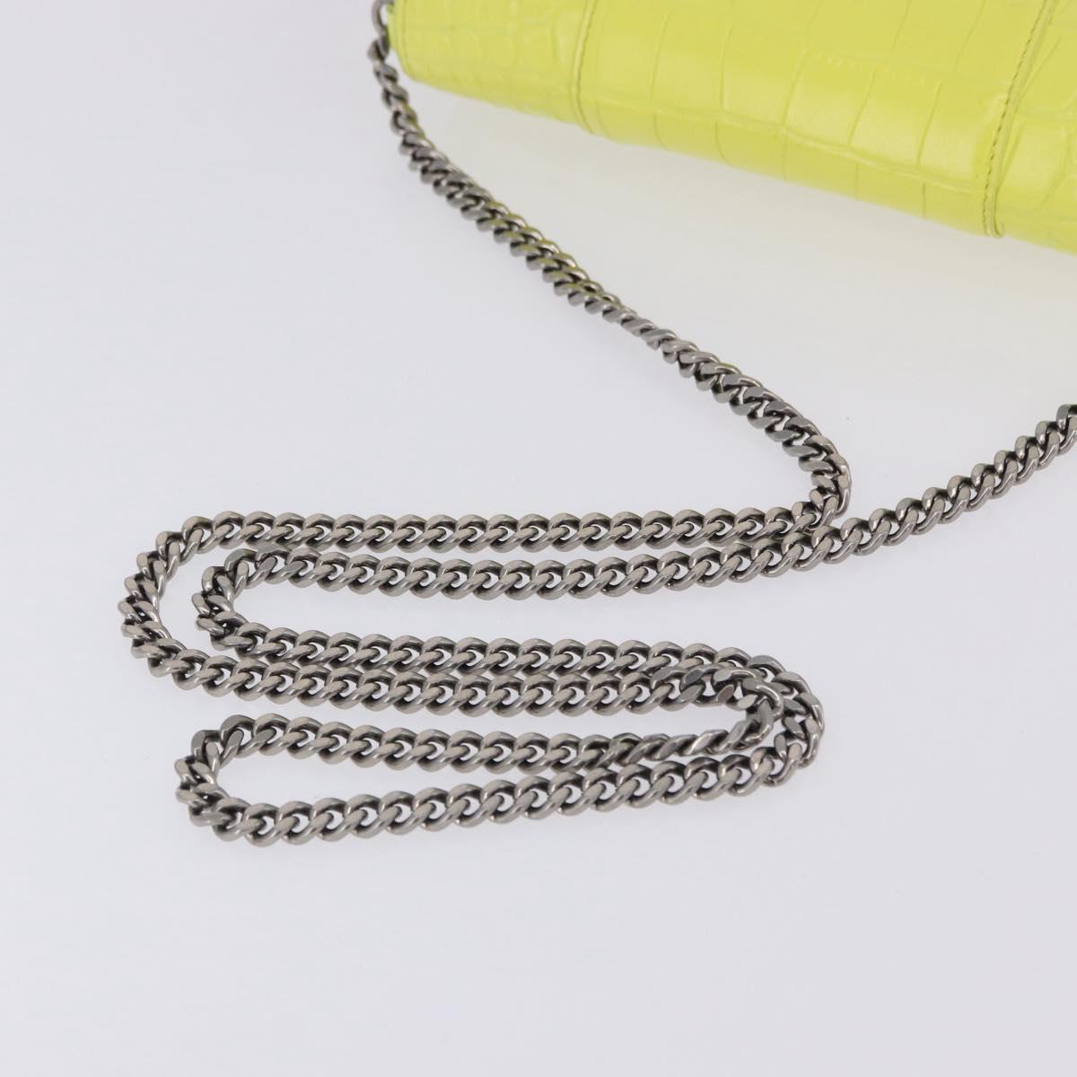 BALENCIAGA Chain Shoulder Bag Leather Croco Embossed Yellow Silver Auth ka5986M