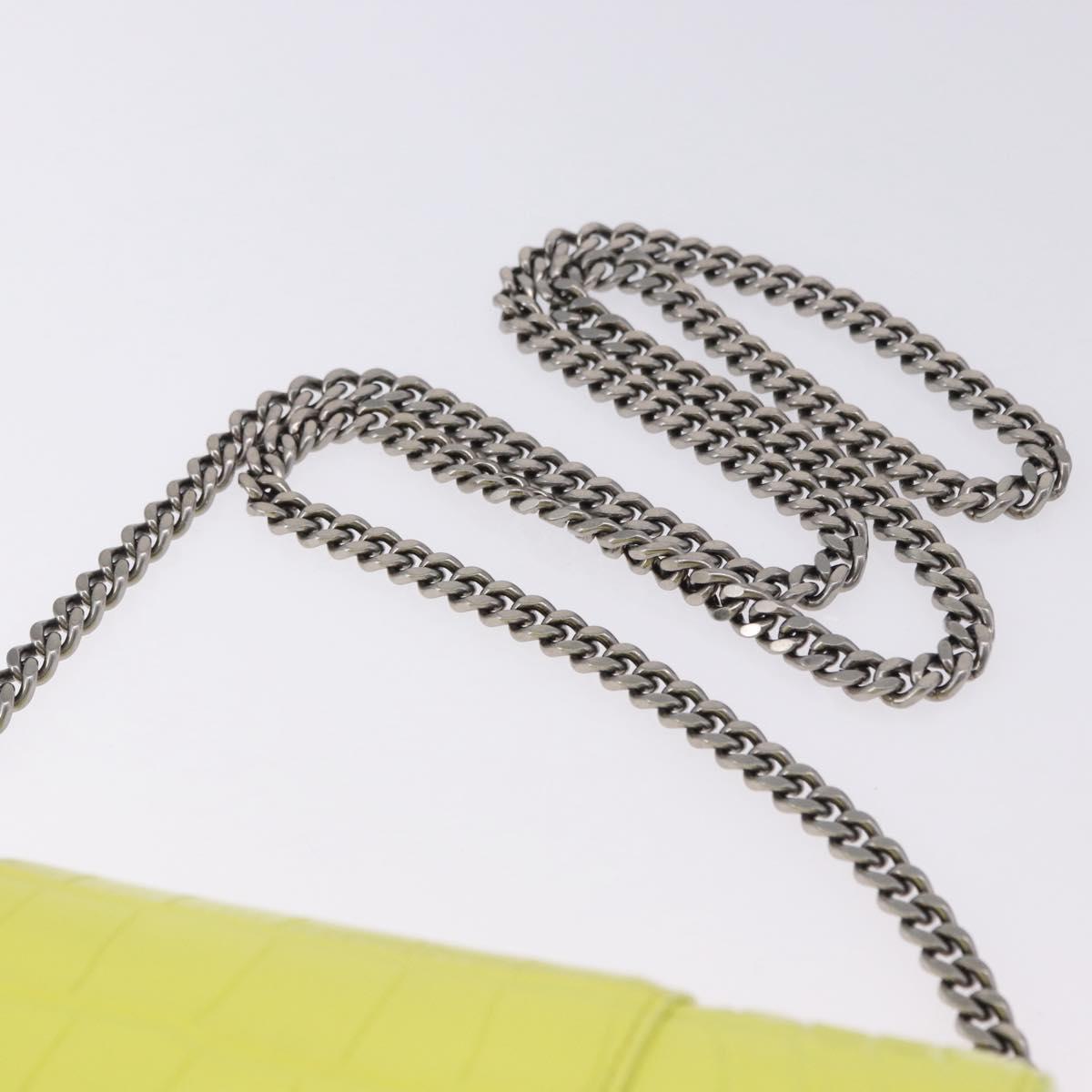 BALENCIAGA Chain Shoulder Bag Leather Croco Embossed Yellow Silver Auth ka5986M