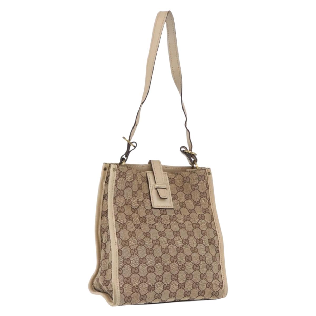GUCCI GG Canvas Shoulder Bag Beige Gold 110292 Auth ka5987