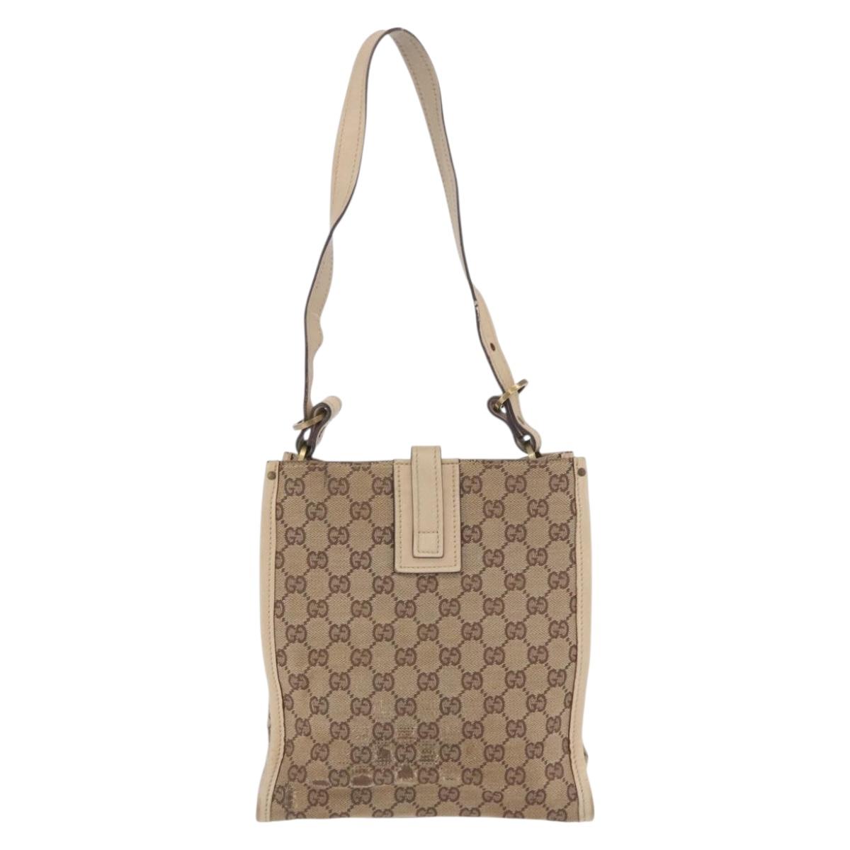 GUCCI GG Canvas Shoulder Bag Beige Gold 110292 Auth ka5987