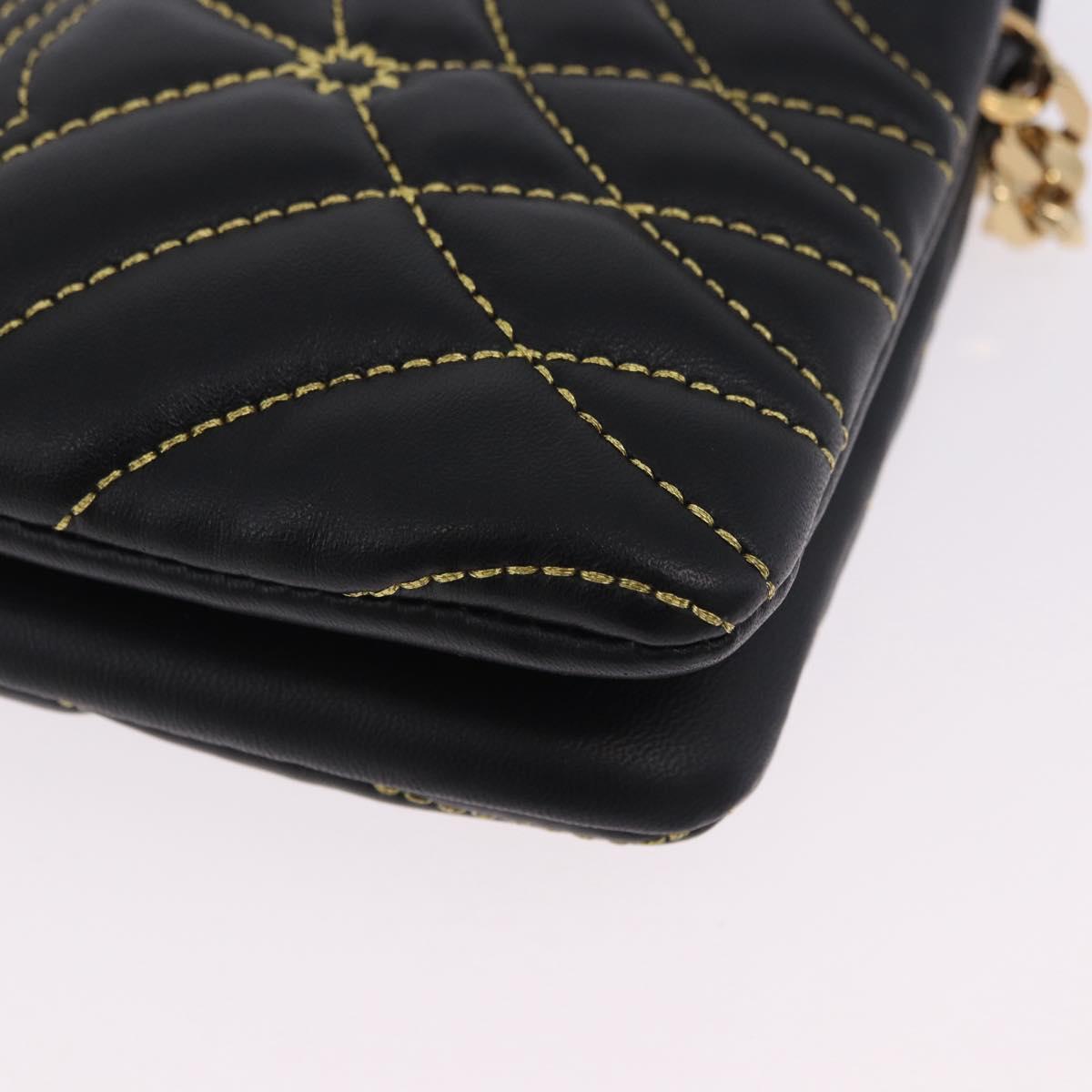 BURBERRY Chain Shoulder Bag Leather Black Gold Auth ka5988V