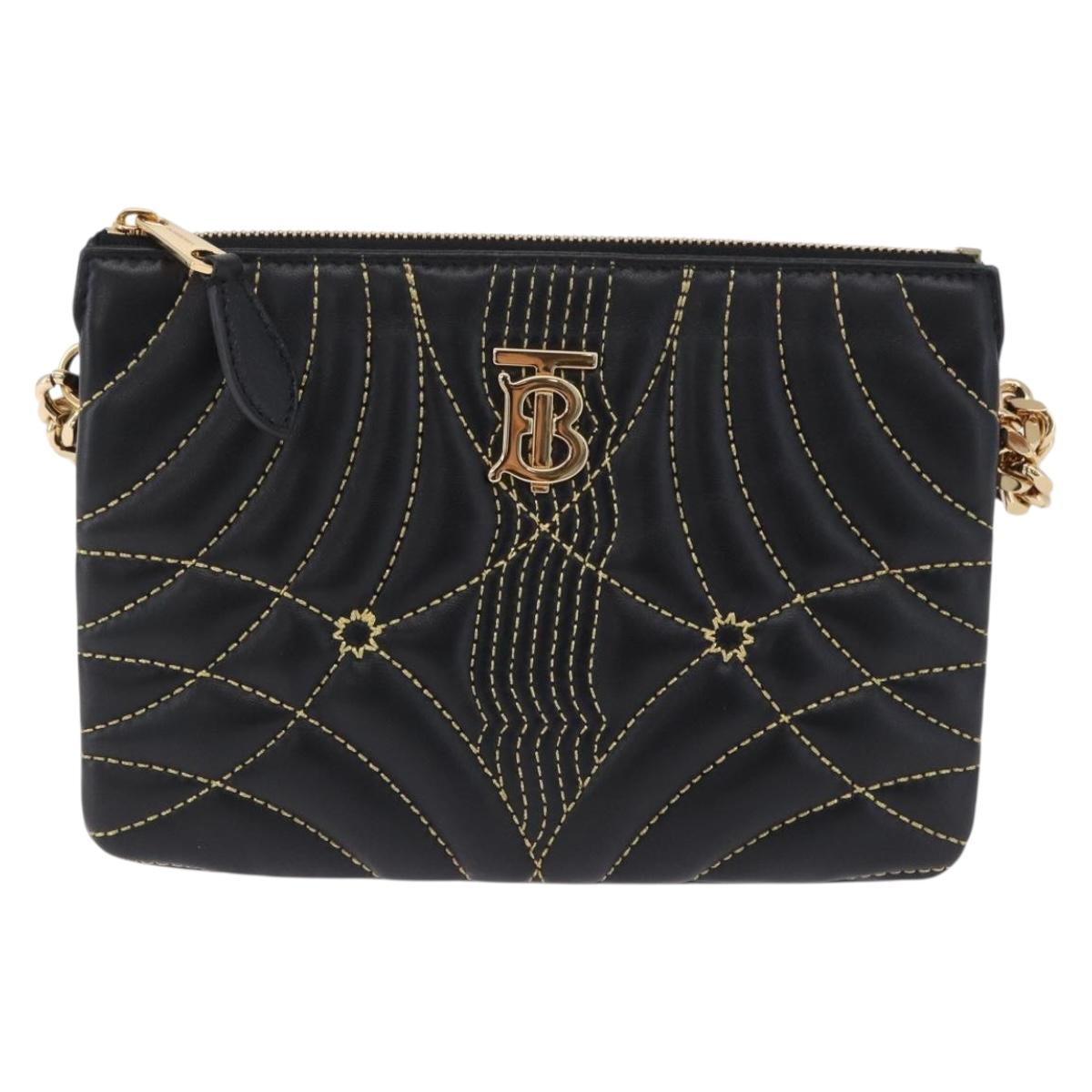 BURBERRY Chain Shoulder Bag Leather Black Gold Auth ka5988V