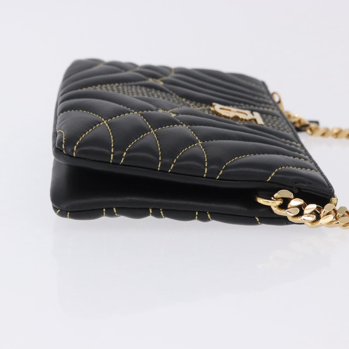 BURBERRY Chain Shoulder Bag Leather Black Gold Auth ka5988V