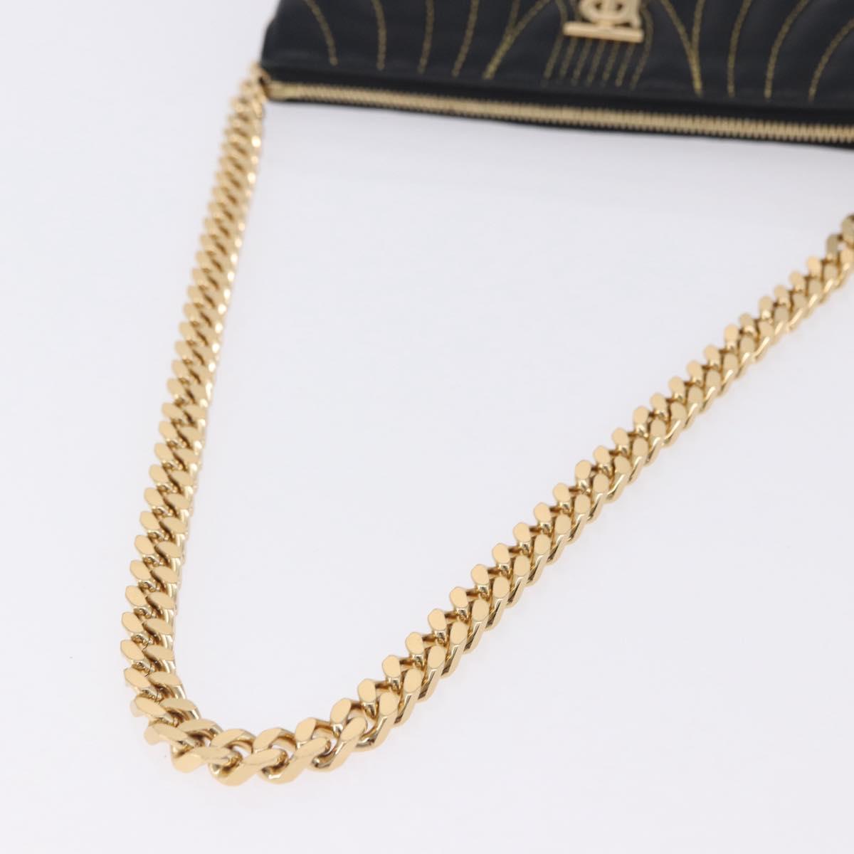 BURBERRY Chain Shoulder Bag Leather Black Gold Auth ka5988V