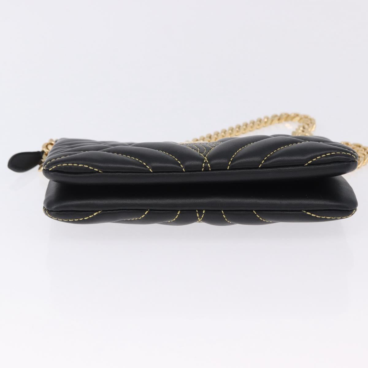 BURBERRY Chain Shoulder Bag Leather Black Gold Auth ka5988V