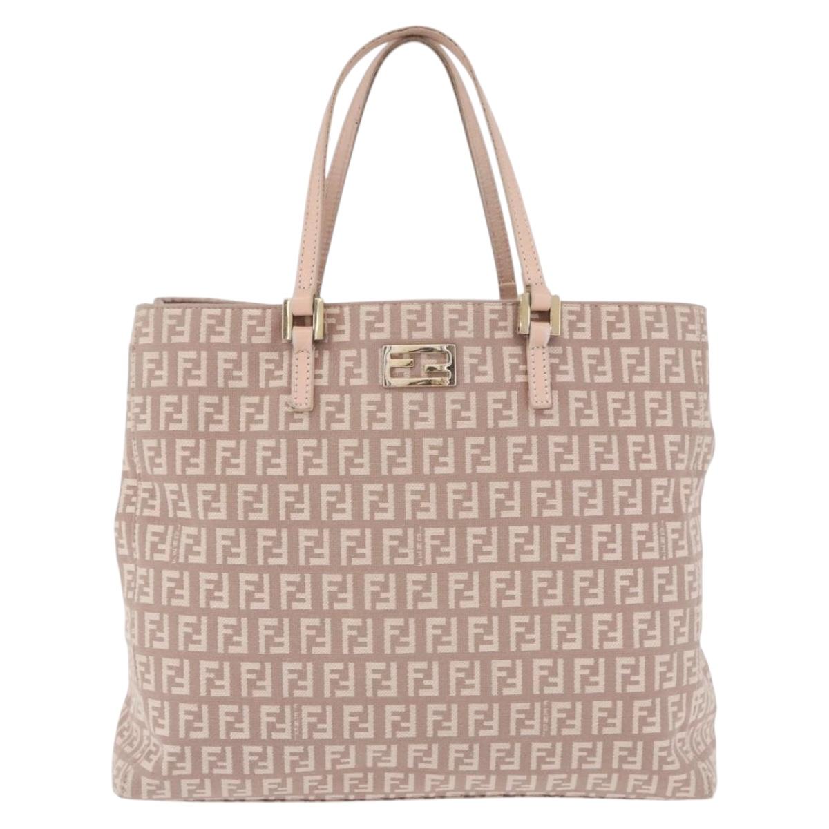 FENDI Zucchino Canvas Tote Bag Beige Gold Auth ka5989A