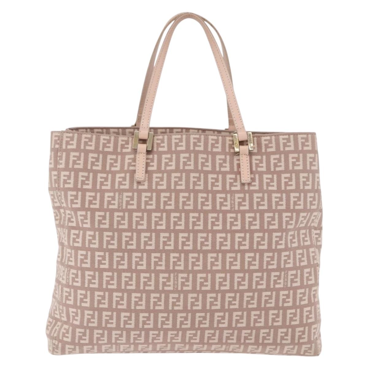 FENDI Zucchino Canvas Tote Bag Beige Gold Auth ka5989A
