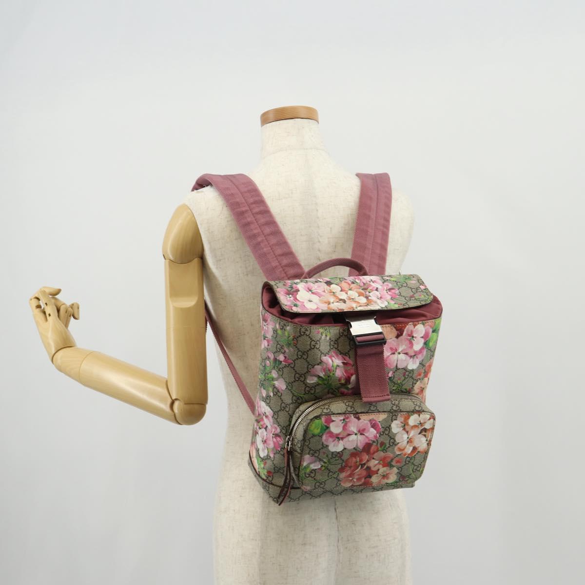 GUCCI GG Blooms GG Supreme Backpack PVC Beige Silver 410544 Auth ka598M