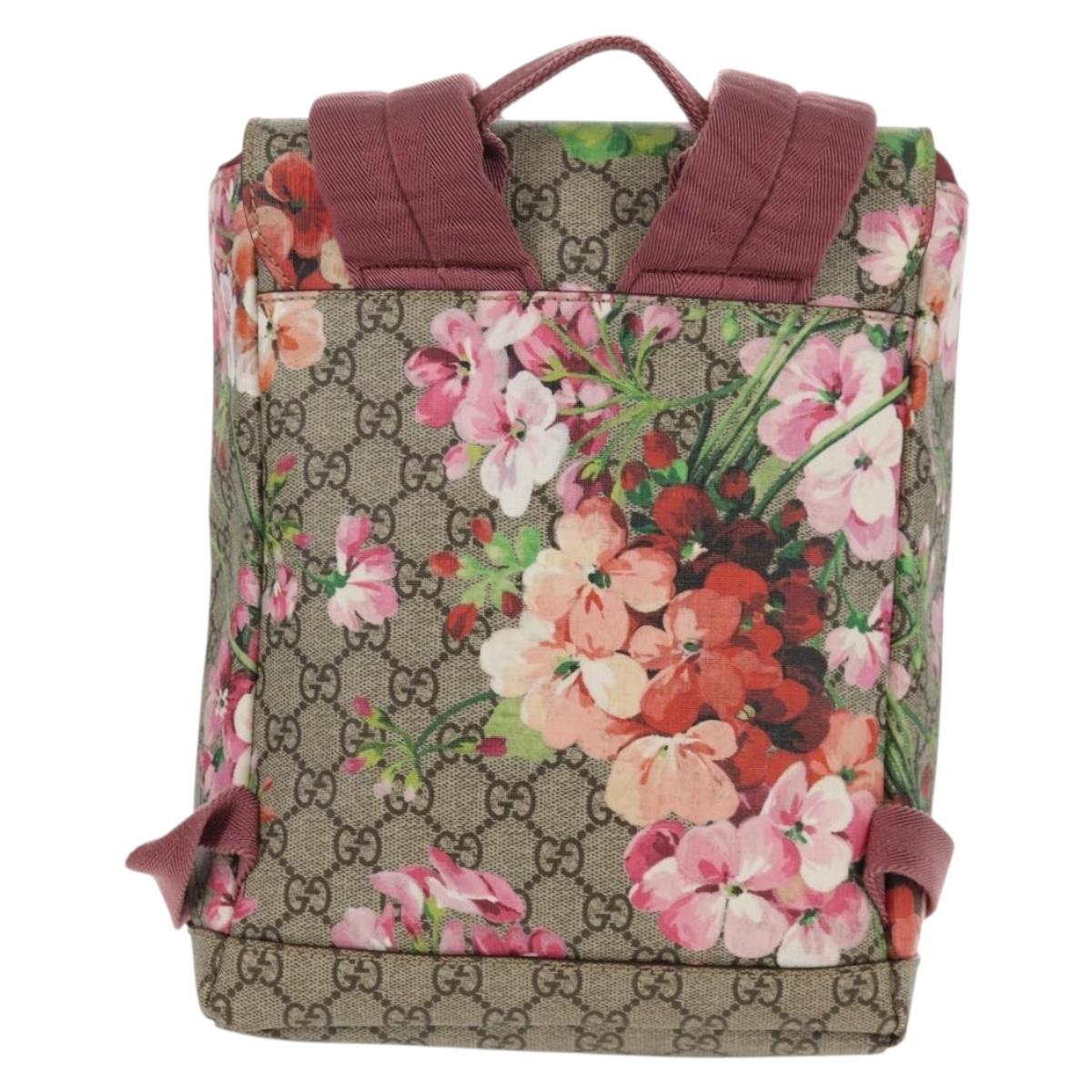GUCCI GG Blooms GG Supreme Backpack PVC Beige Silver 410544 Auth ka598M