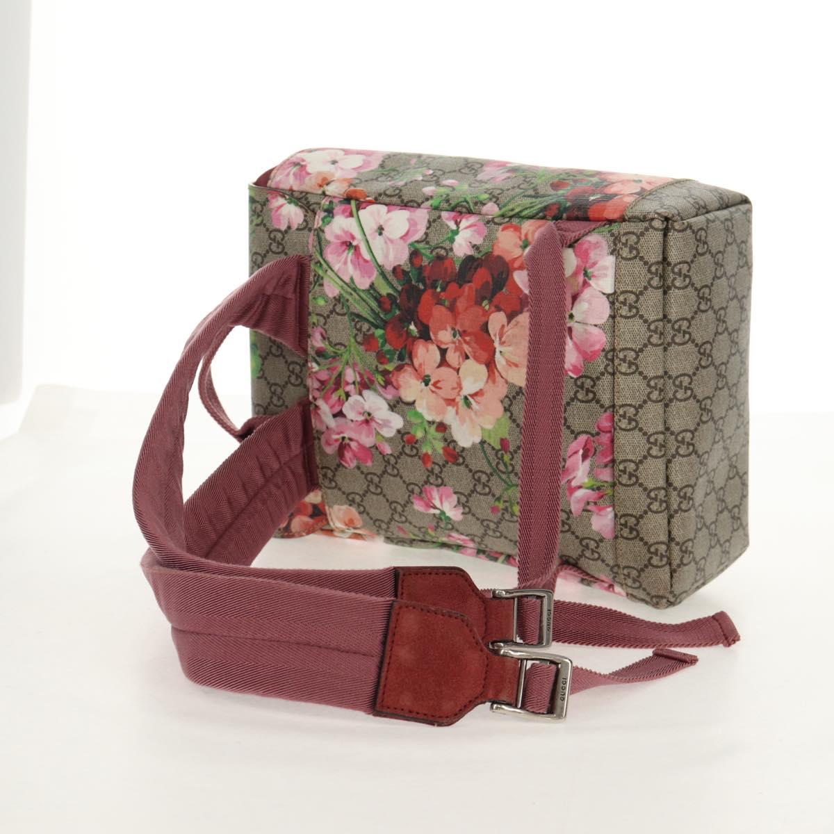 GUCCI GG Blooms GG Supreme Backpack PVC Beige Silver 410544 Auth ka598M