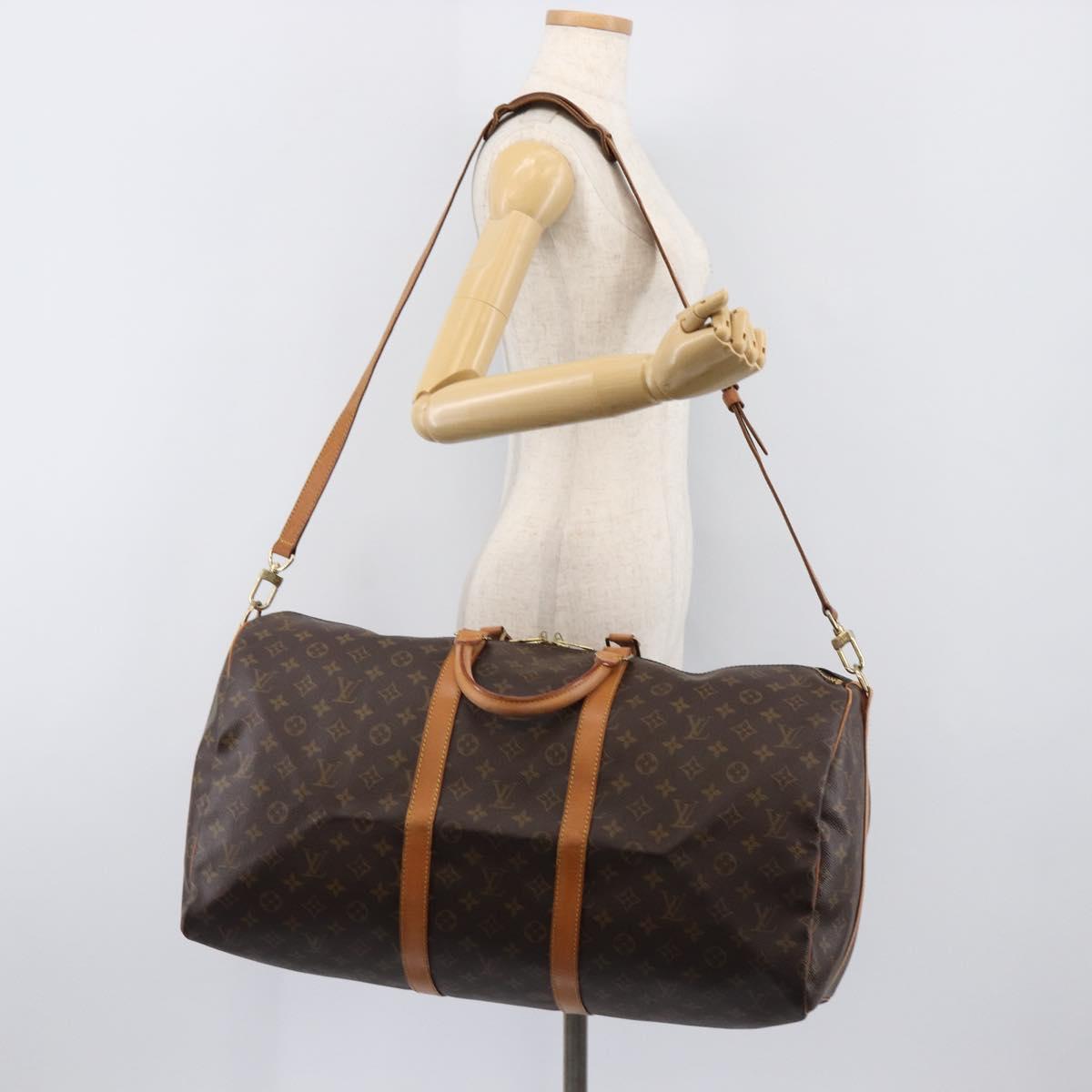 LOUIS VUITTON Monogram Keepall Bandouliere 55 Boston Bag M41414 LV Auth ka5990A