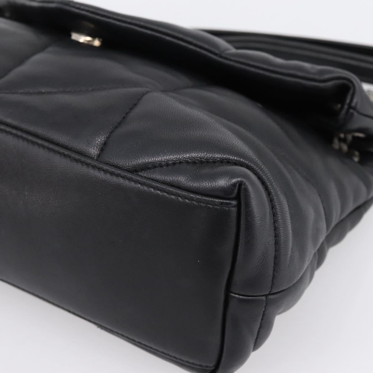 SAINT LAURENT Lulu Puffer Chain Shoulder Bag Leather Black Silver Auth ka5996SAM
