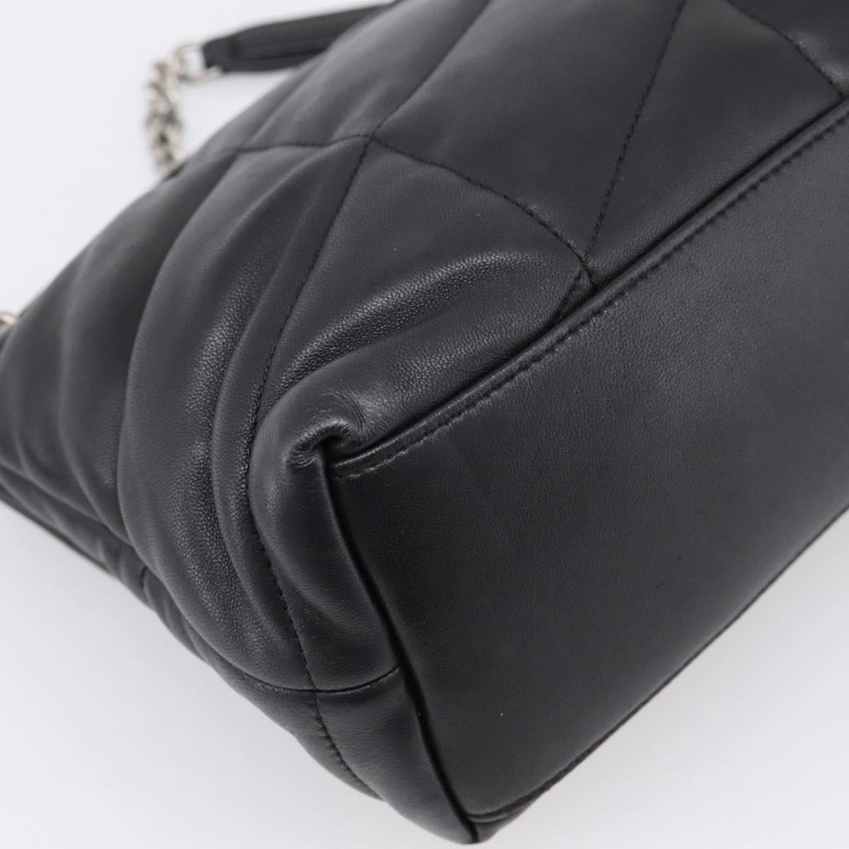 SAINT LAURENT Lulu Puffer Chain Shoulder Bag Leather Black Silver Auth ka5996SAM