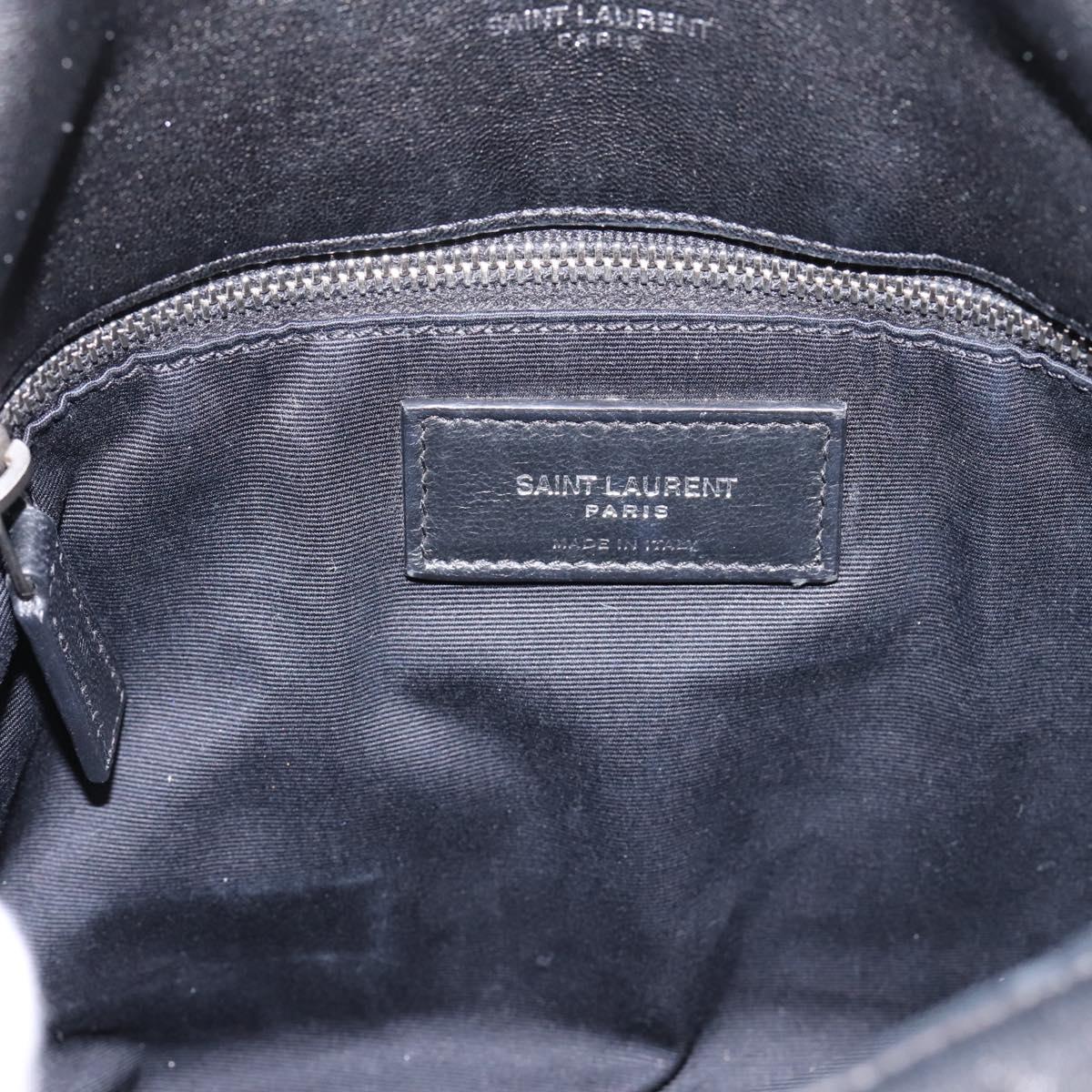 SAINT LAURENT Lulu Puffer Chain Shoulder Bag Leather Black Silver Auth ka5996SAM