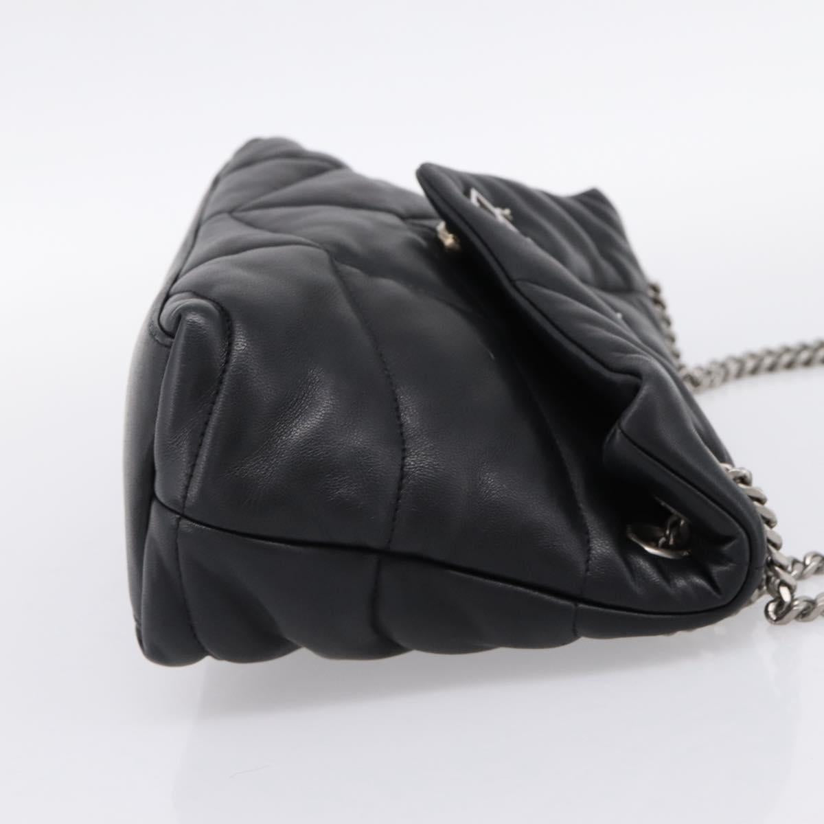 SAINT LAURENT Lulu Puffer Chain Shoulder Bag Leather Black Silver Auth ka5996SAM