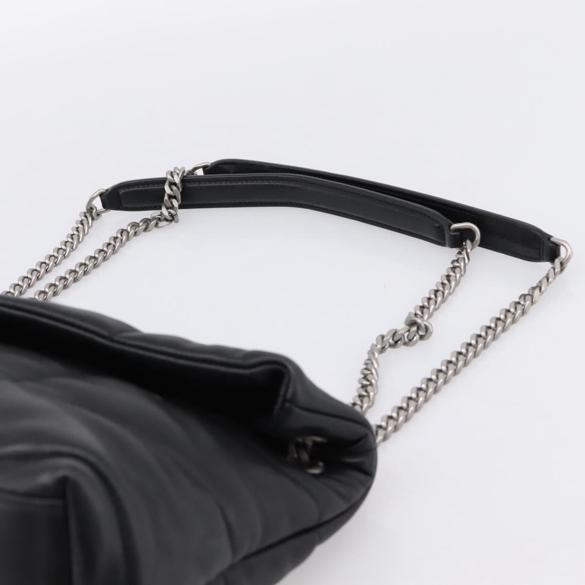 SAINT LAURENT Lulu Puffer Chain Shoulder Bag Leather Black Silver Auth ka5996SAM