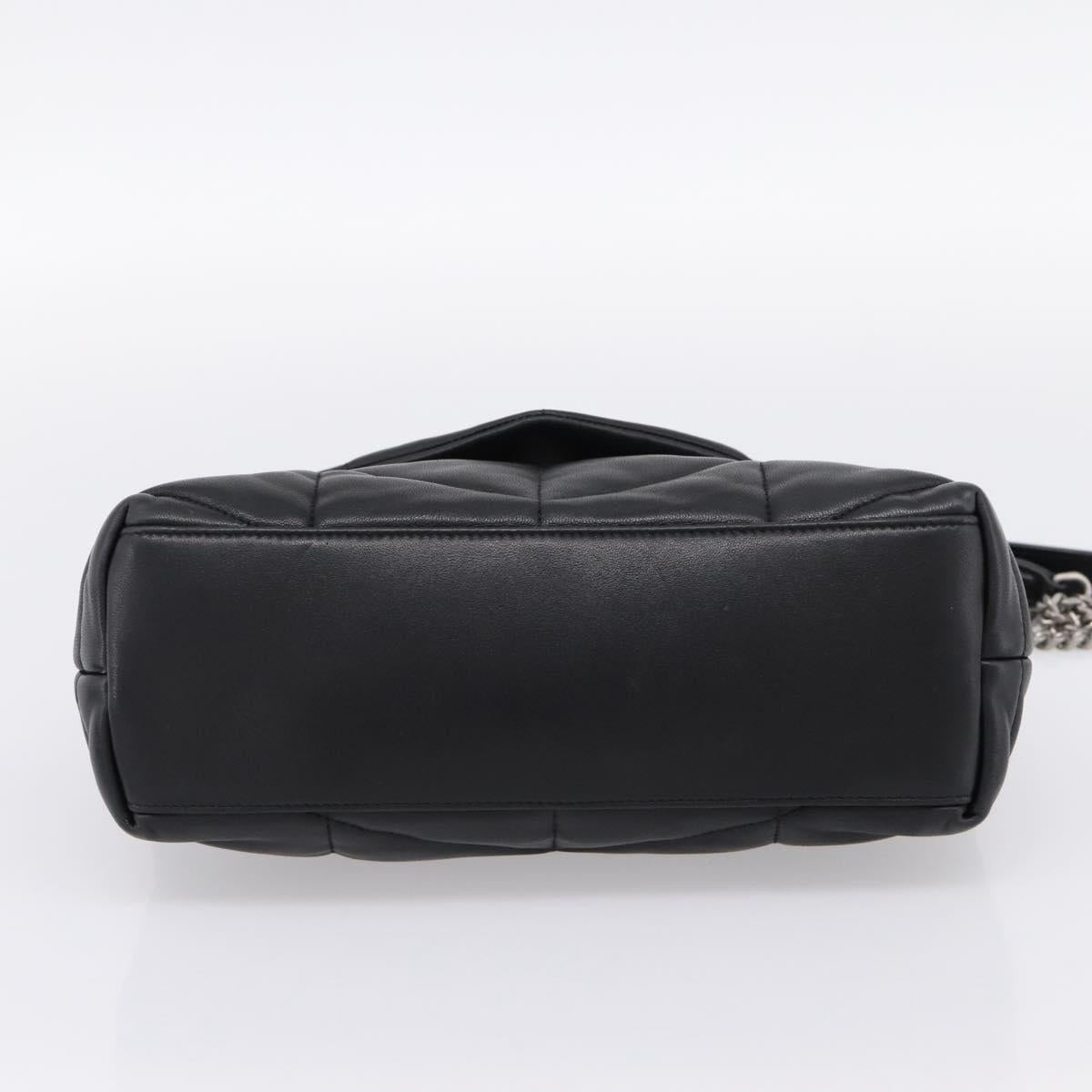 SAINT LAURENT Lulu Puffer Chain Shoulder Bag Leather Black Silver Auth ka5996SAM