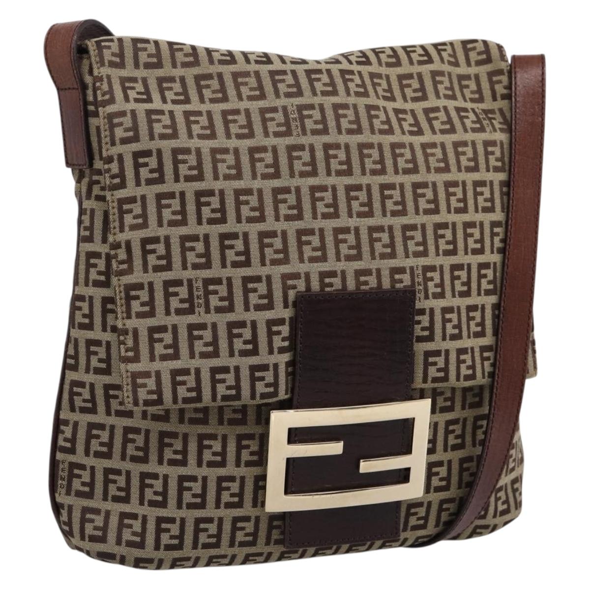 FENDI Zucchino Canvas Mamma Baguette Shoulder Bag Beige Gold Auth ka5997A