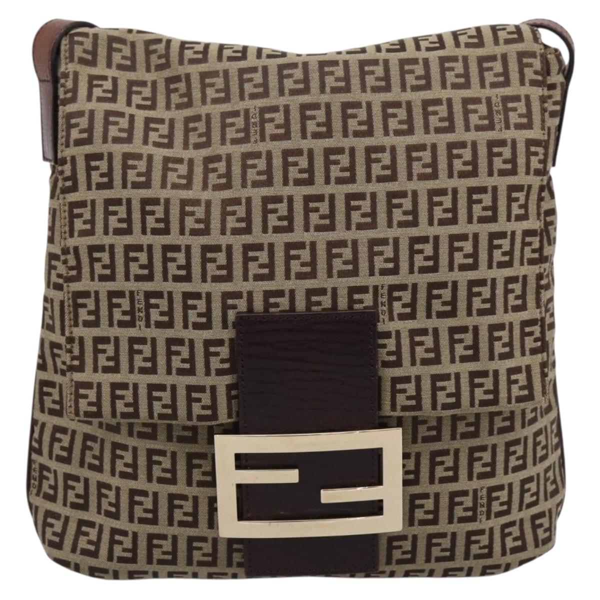 FENDI Zucchino Canvas Mamma Baguette Shoulder Bag Beige Gold Auth ka5997A